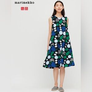 Marimekko Sleeveless A Line Cotton Dress Black Fruit Motif - XS